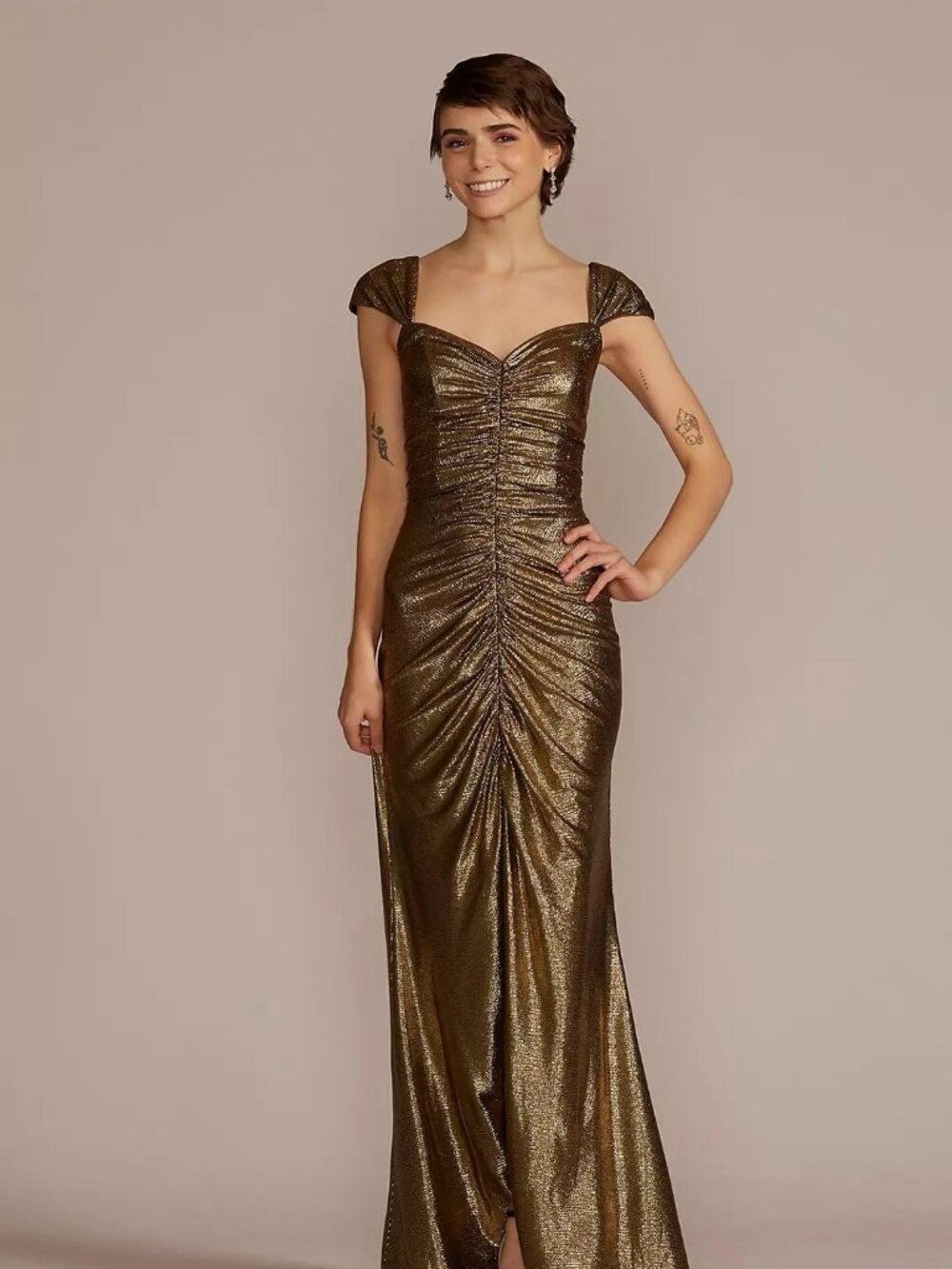 Davids Bridal Gold ruched dress gown